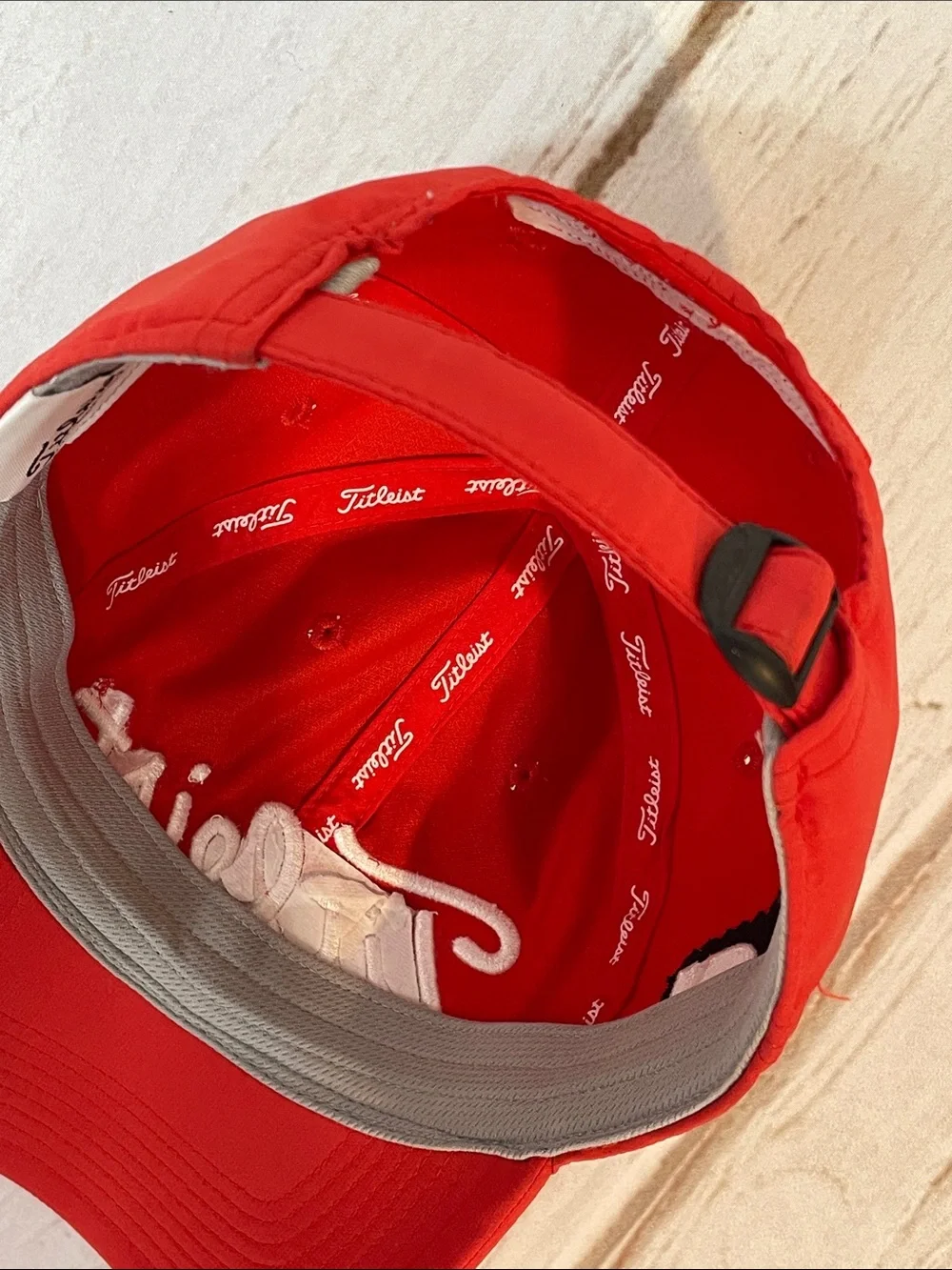 Titleist FJ Pro V1 Red Baseball Cap White Embroidered Script Logo Golf Hat